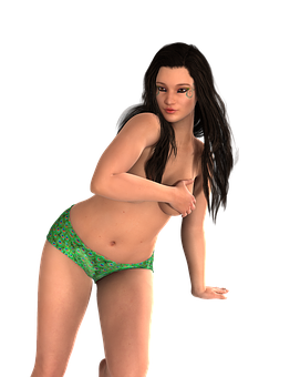 3 D Rendered Womanin Green Bikini Bottoms PNG Image