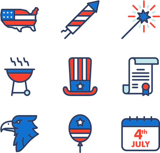 4thof July Icons Set PNG Image