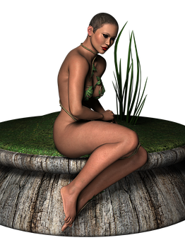 A Woman Sitting On A Stump PNG Image