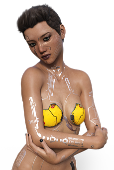 A Woman With A Robot Body Paint PNG Image