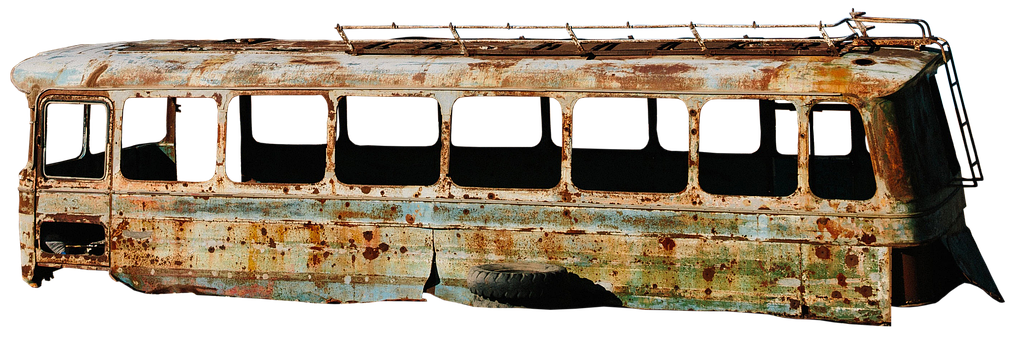 Abandoned Rusty Bus Wreckage PNG Image