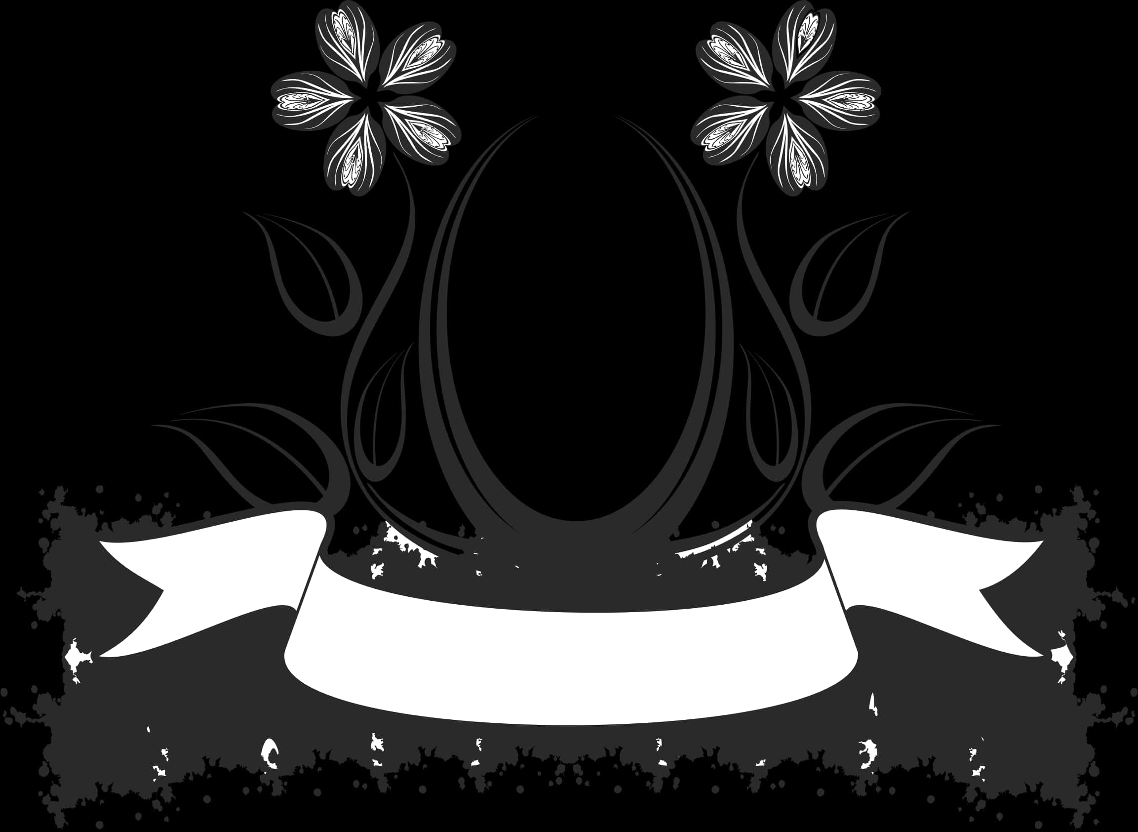 Abstract Black Floral Crown Design PNG Image