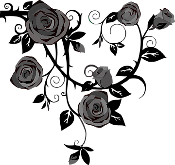 Abstract Black Roses Pattern PNG Image