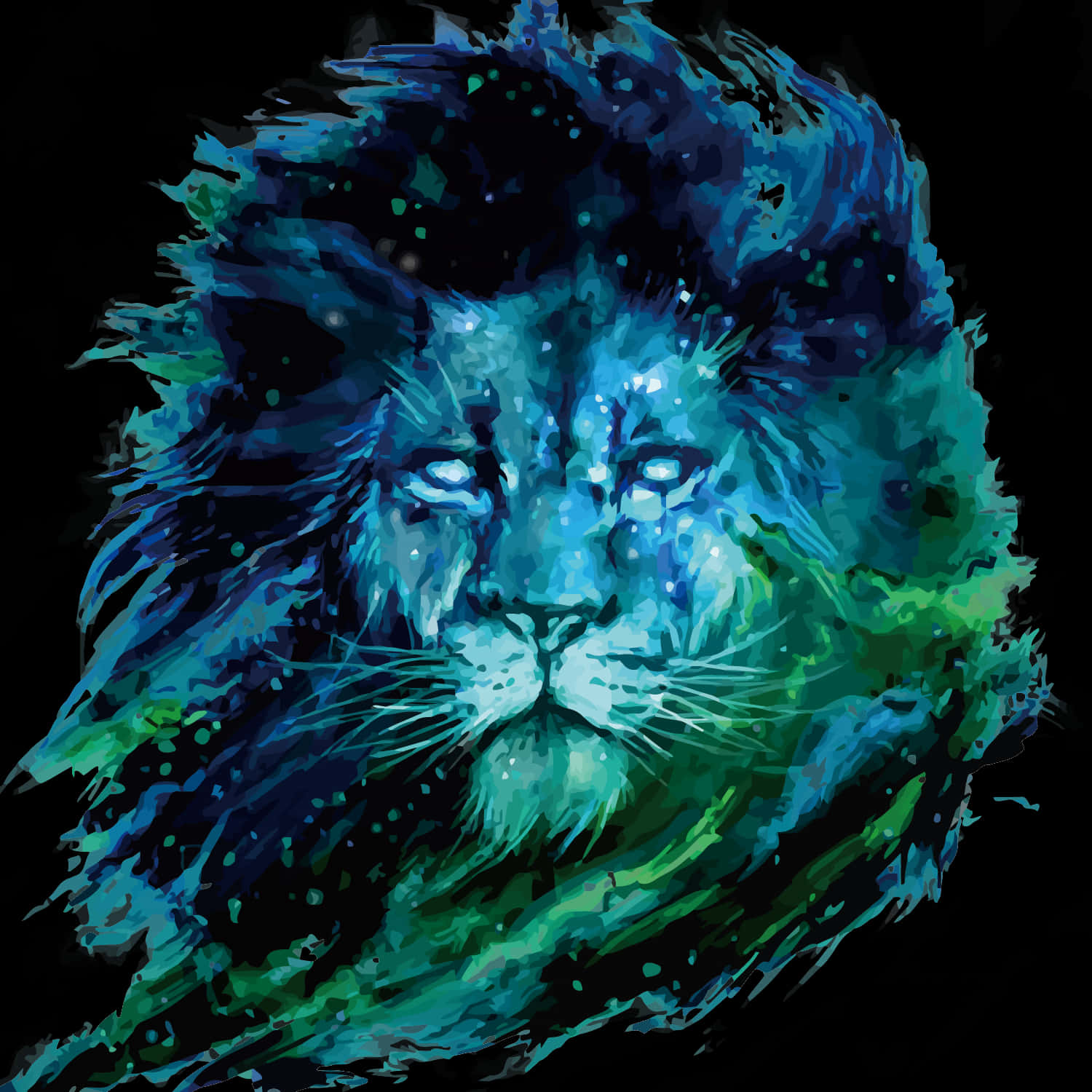 Abstract Blue Green Lion Art PNG Image