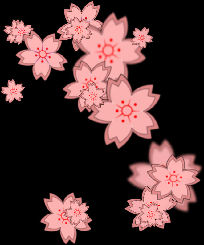 Abstract Cherry Blossomson Black Background PNG Image