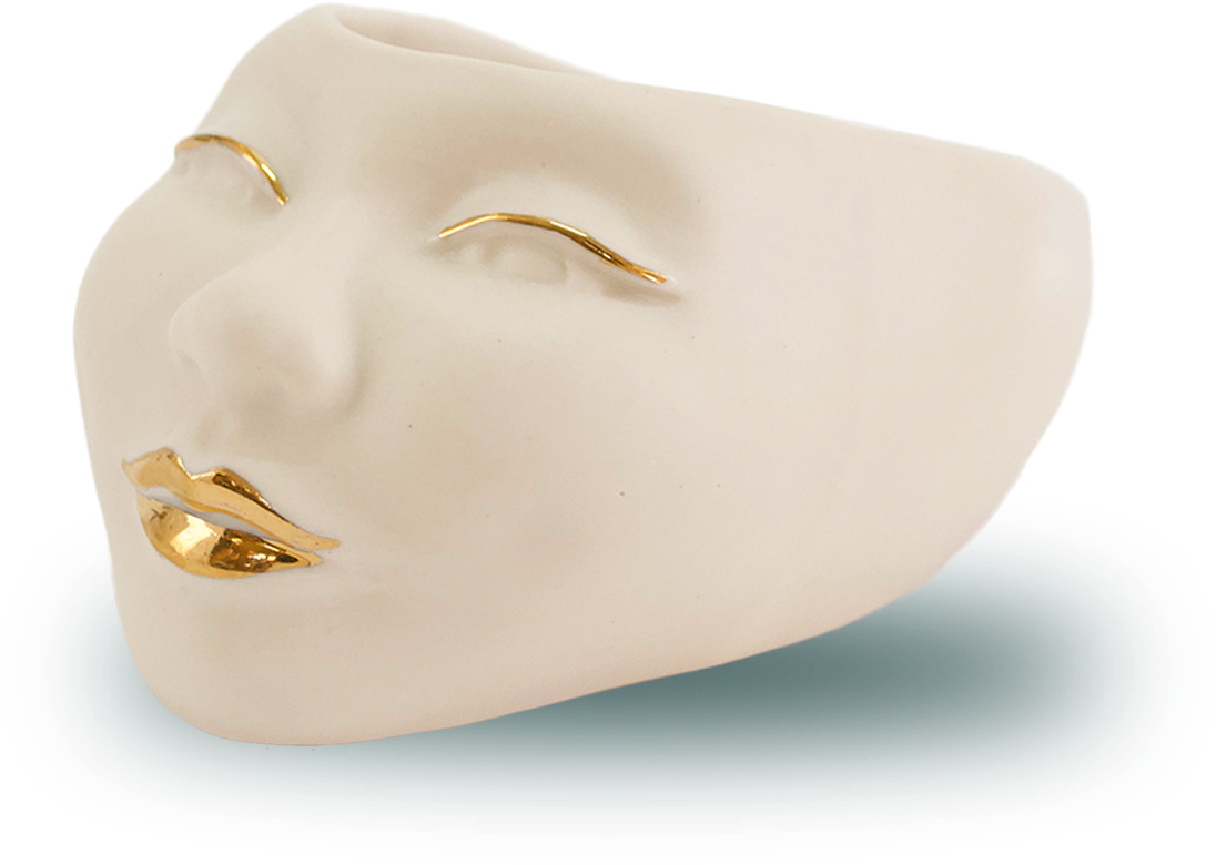 Abstract Face Planterwith Gold Features PNG Image