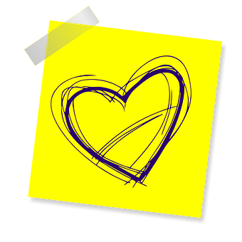 Abstract Heart Doodleon Yellow Sticky Note PNG Image