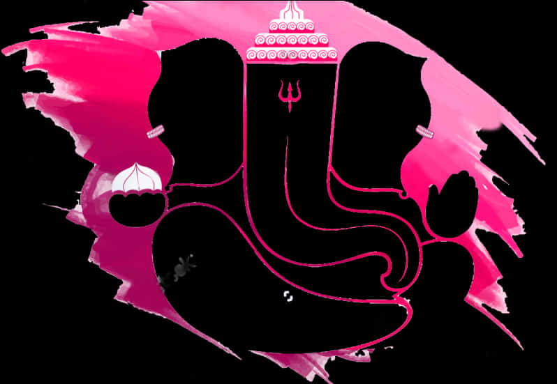 Abstract Lord Ganesh Silhouette Pink Brushstroke PNG Image