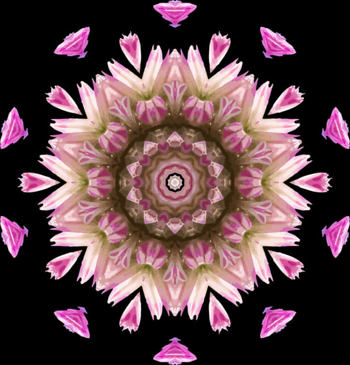 Abstract Pink Floral Kaleidoscope Pattern PNG Image