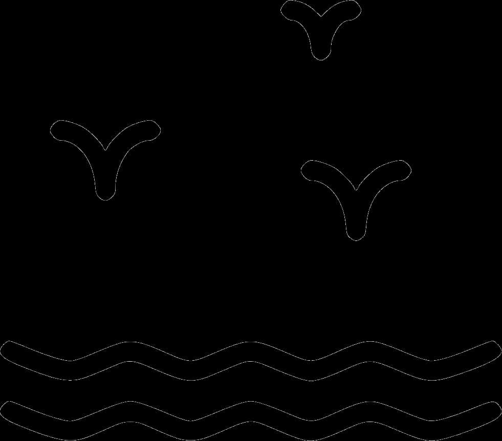 Abstract Seagulls Over Waves Line Art PNG Image