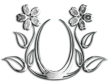 Abstract Silver Flowers Black Background PNG Image