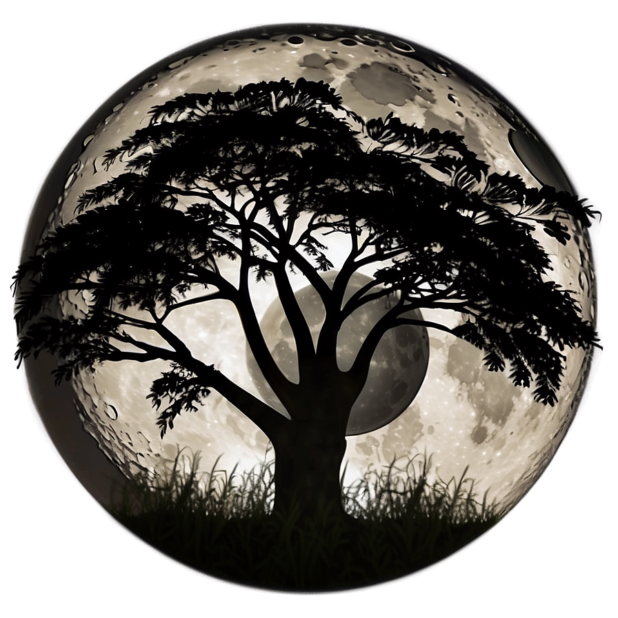 Acacia Tree Full Moon Night Png 13 PNG Image