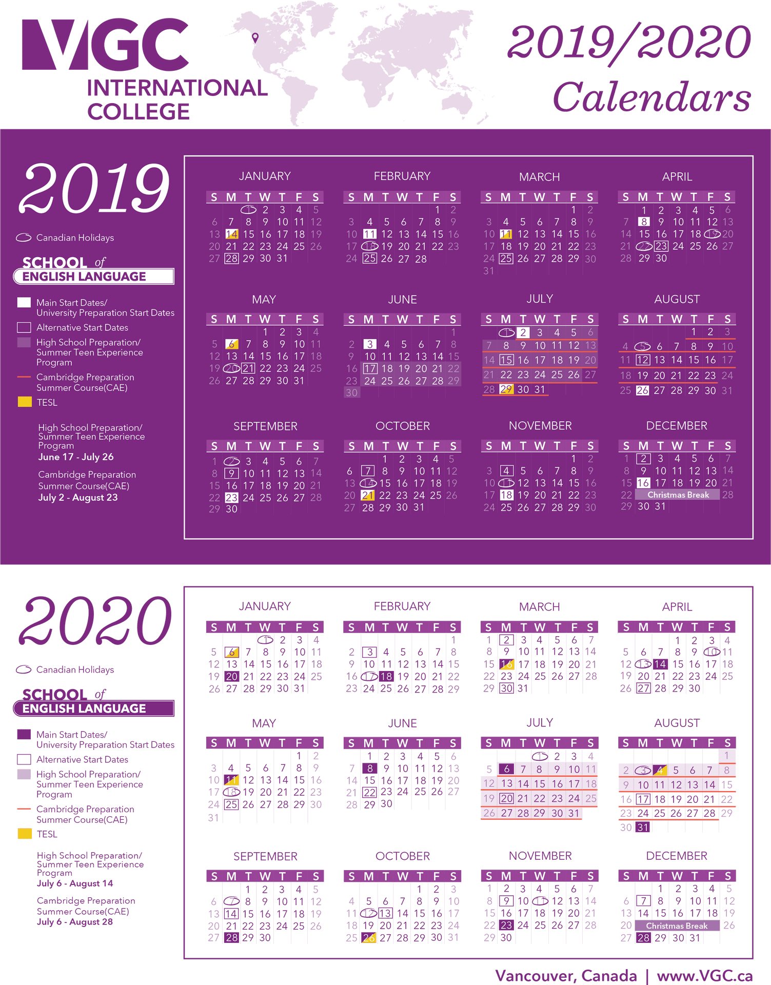 Academic Calendar V G C International College20192020 PNG Image