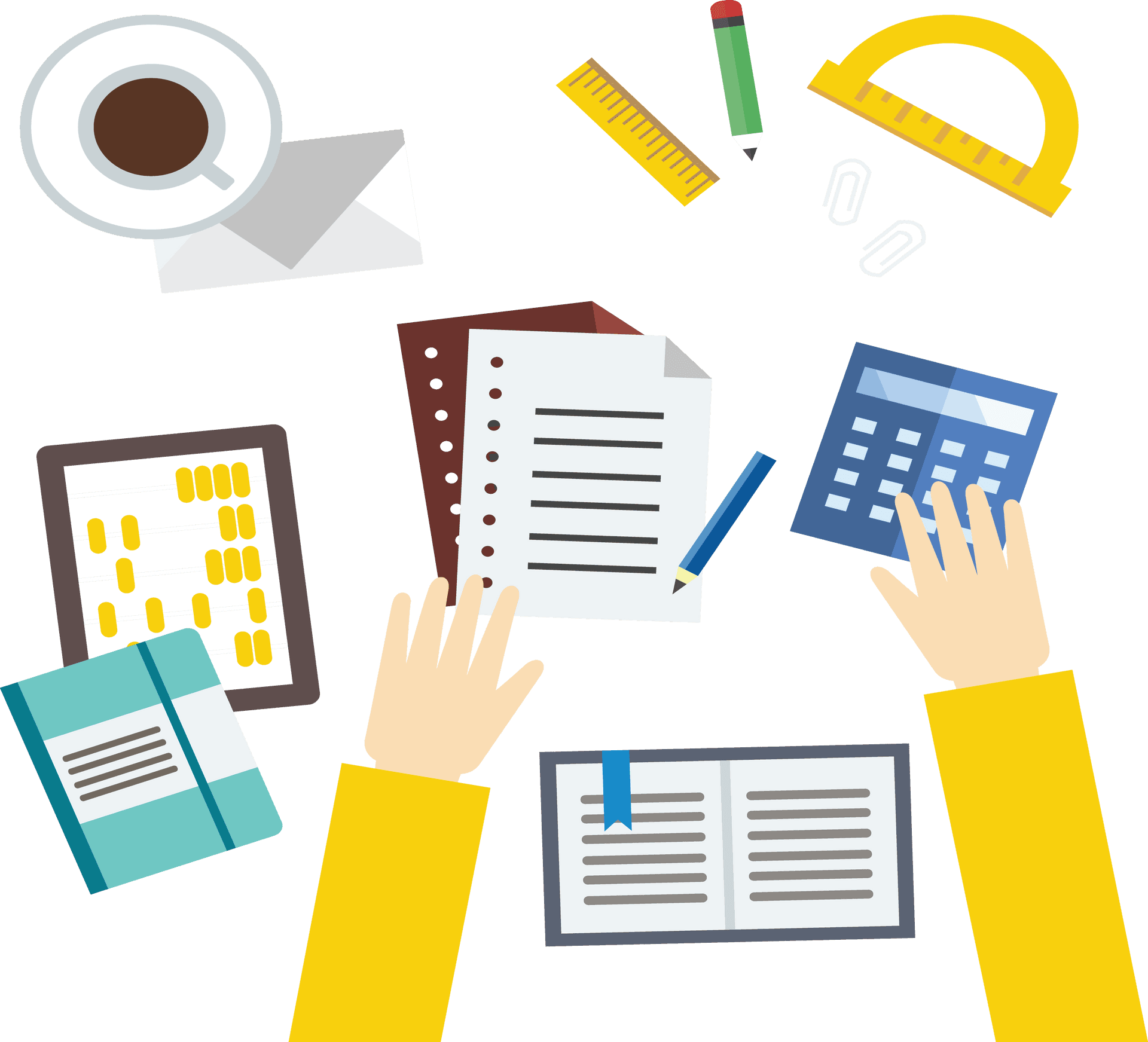 Accounting Tools Flatlay Illustration PNG Image