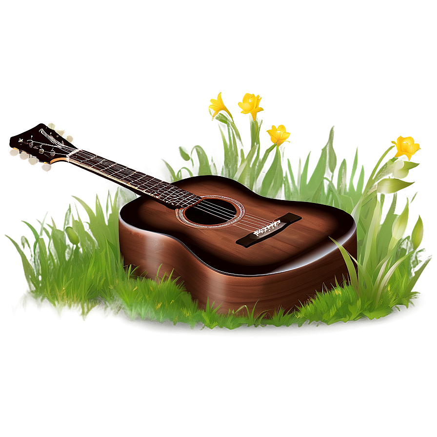 Acoustic Guitar In Grass Png 06122024 PNG Image