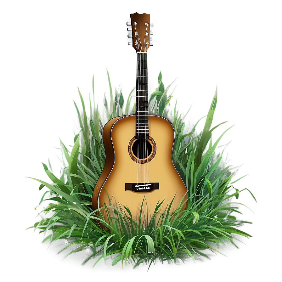 Acoustic Guitar In Grass Png Gtb PNG Image