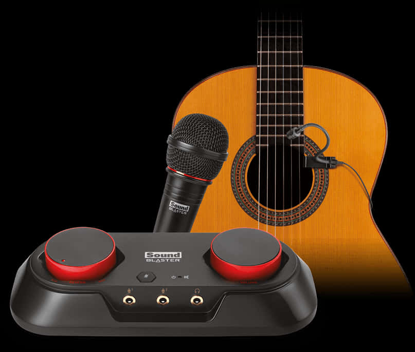 Acoustic Guitarand Microphone Setup PNG Image