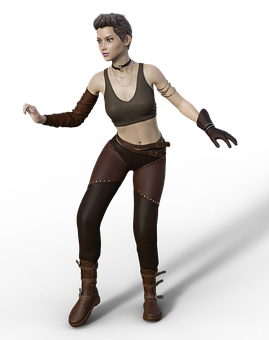 Action Pose Female Character3 D Render PNG Image