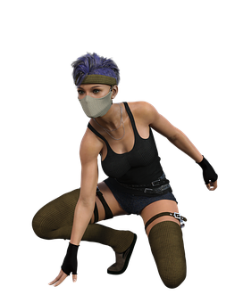 Action Ready Female Character PNG Image