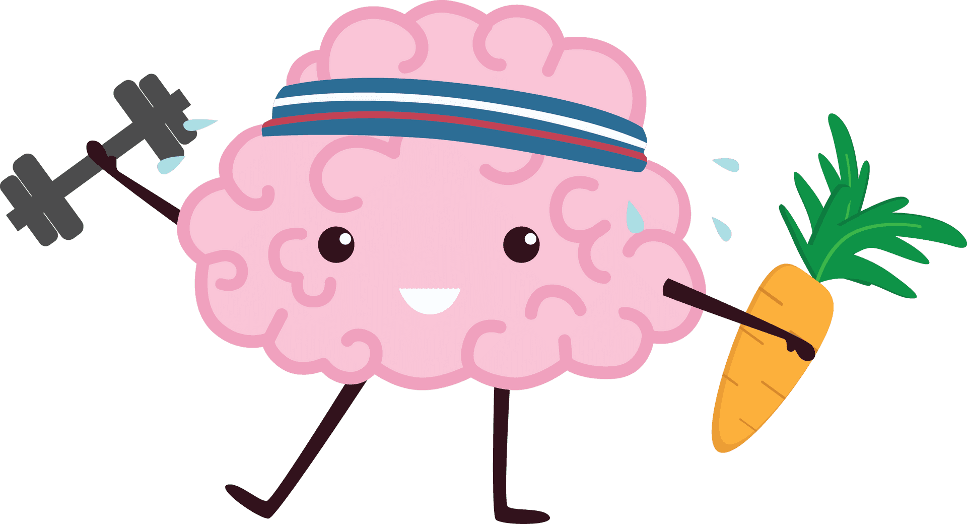 Active Brain Character Lifting Weightsand Eating Healthy PNG Image