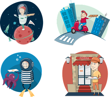 Adventurous Pizza Delivery Illustrations PNG Image