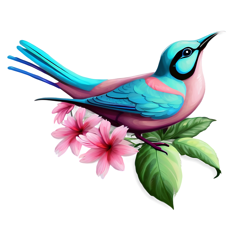 Aesthetic Flowers And Birds Png Gry PNG Image