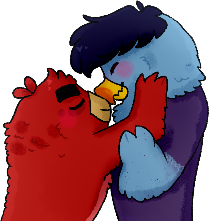 Affectionate Animated Birds Hug PNG Image