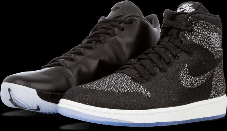 Air Jordan1 Retro High Black White Sneakers PNG Image