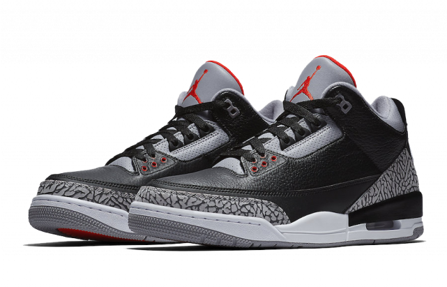 Air Jordan3 Retro Black Cement Sneakers PNG Image