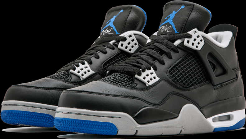 Air Jordan4 Retro Black Blue Sneakers PNG Image