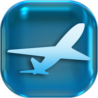 Airplane Icon Blue Glossy Button PNG Image