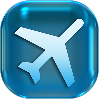 Airplane Icon Glossy Blue Button PNG Image