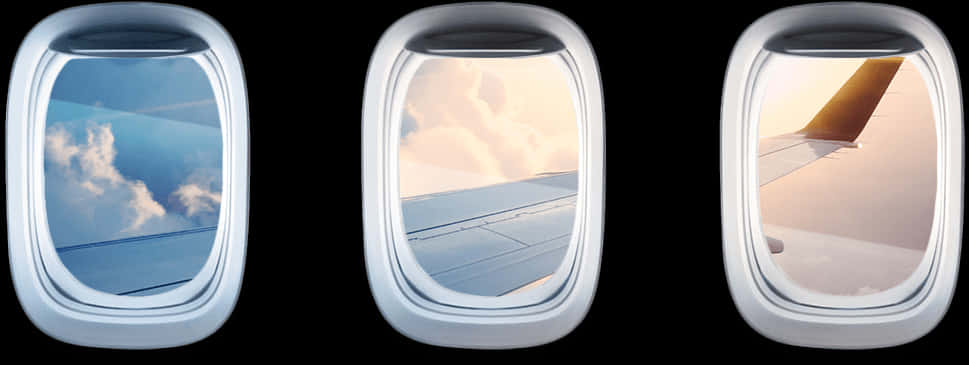 Airplane Window Views Triptych PNG Image