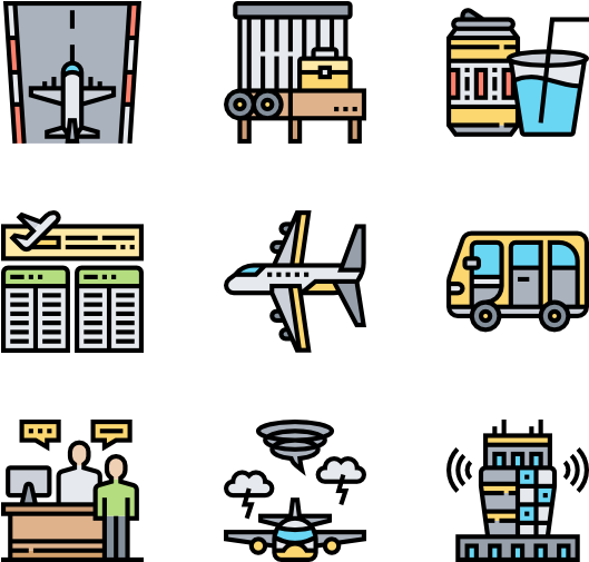 Airport Icons Set PNG Image