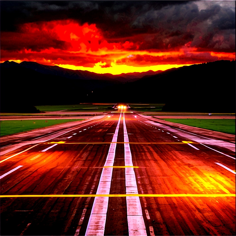 Airport Runway Sunset Png Ofv PNG Image