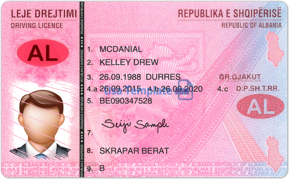 Albanian Driving License Sample PNG Image