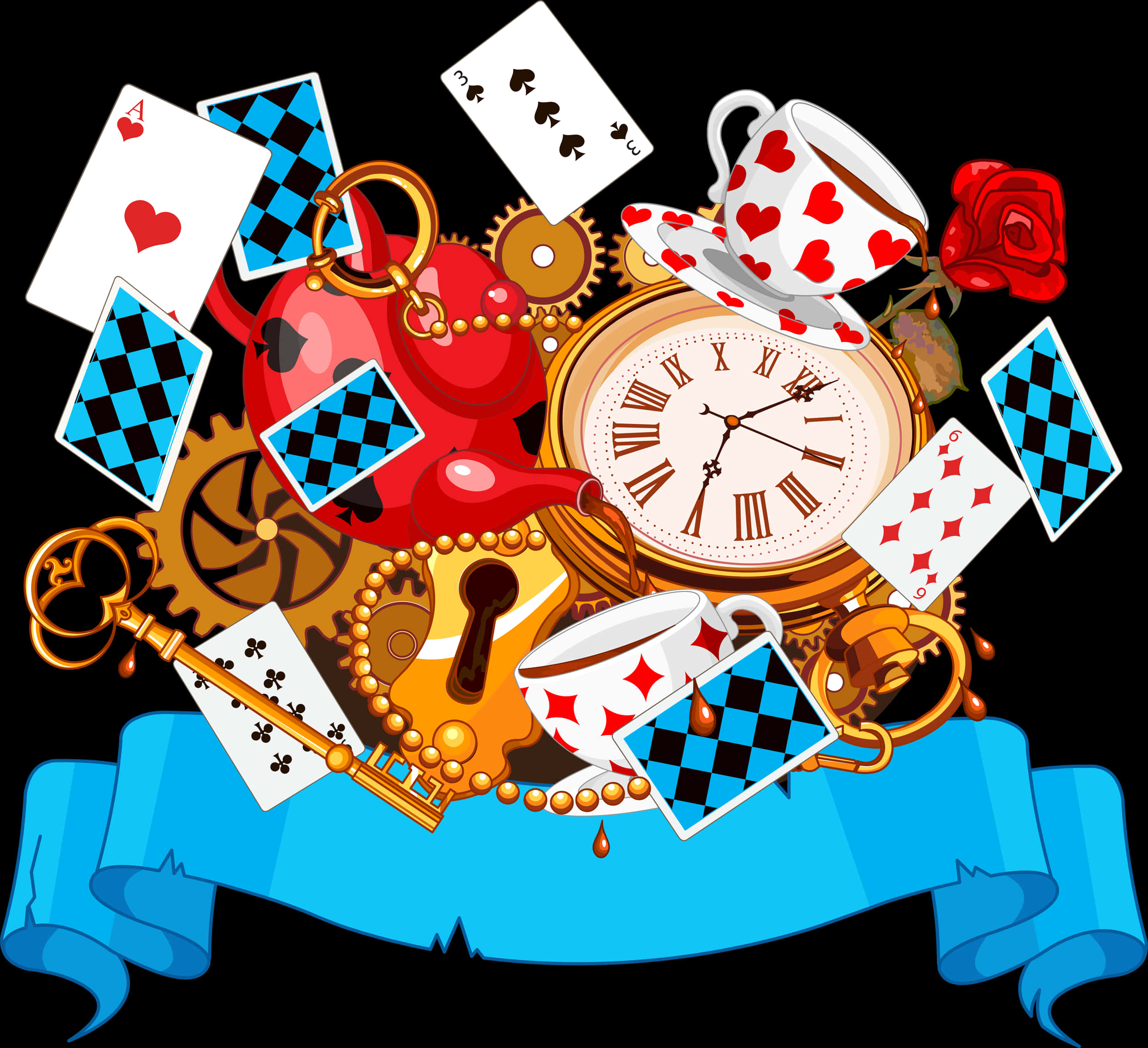 Alice In Wonderland Tea Party Elements PNG Image