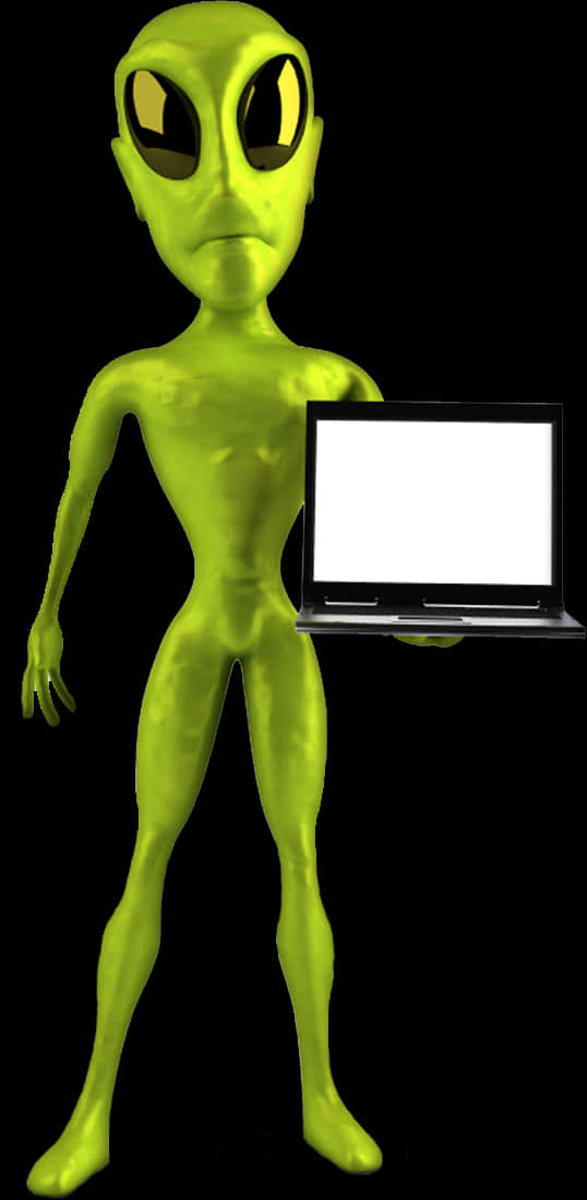 Alien With Laptop Presentation PNG Image