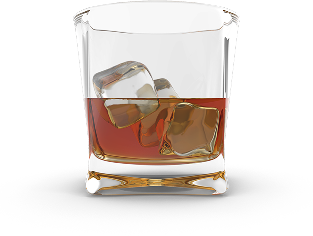 Amber Liquor Glass With Ice Cubes PNG Image