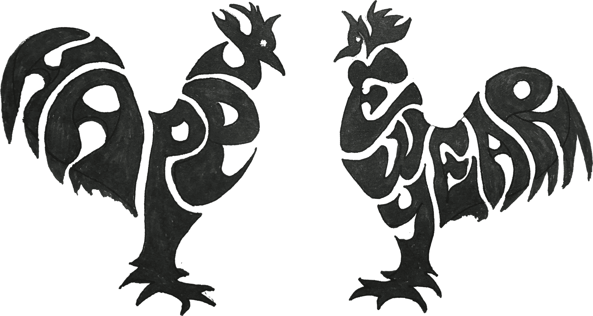 Ambigram Rooster Artwork PNG Image