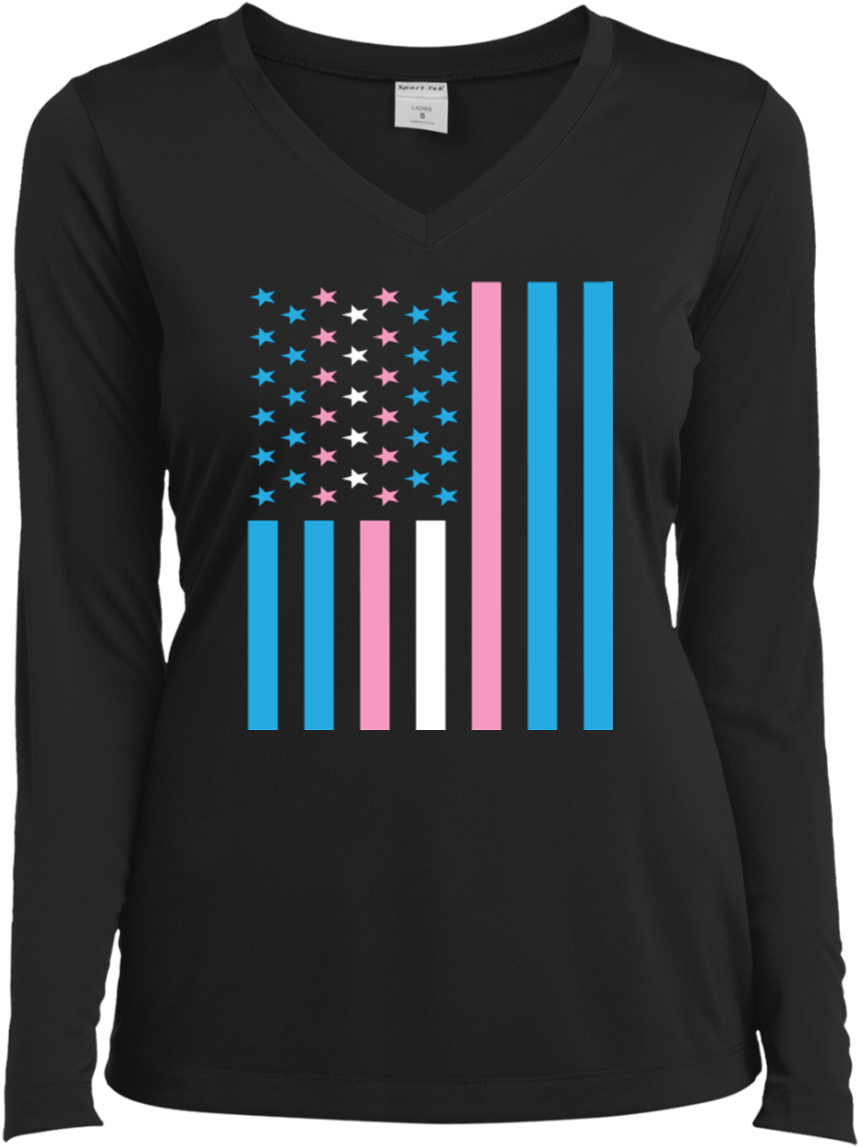 American Flag Barcode Design Black Long Sleeve T Shirt PNG Image