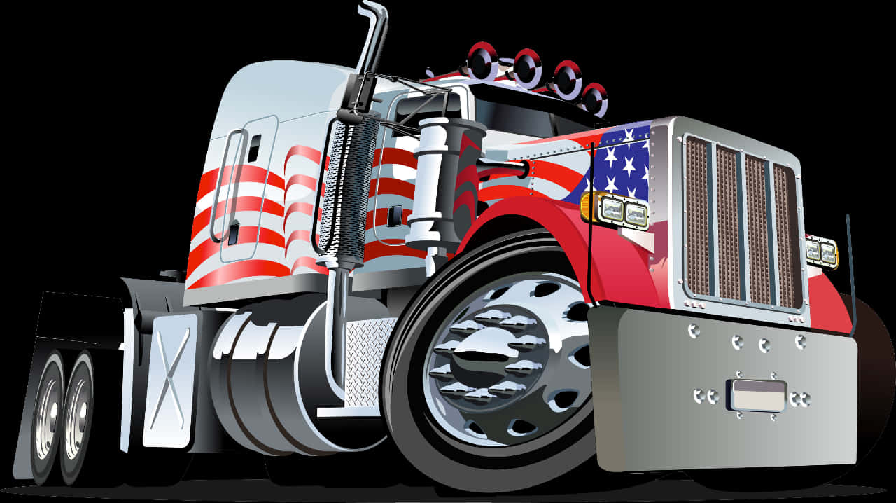 American Flag Semi Truck Illustration PNG Image