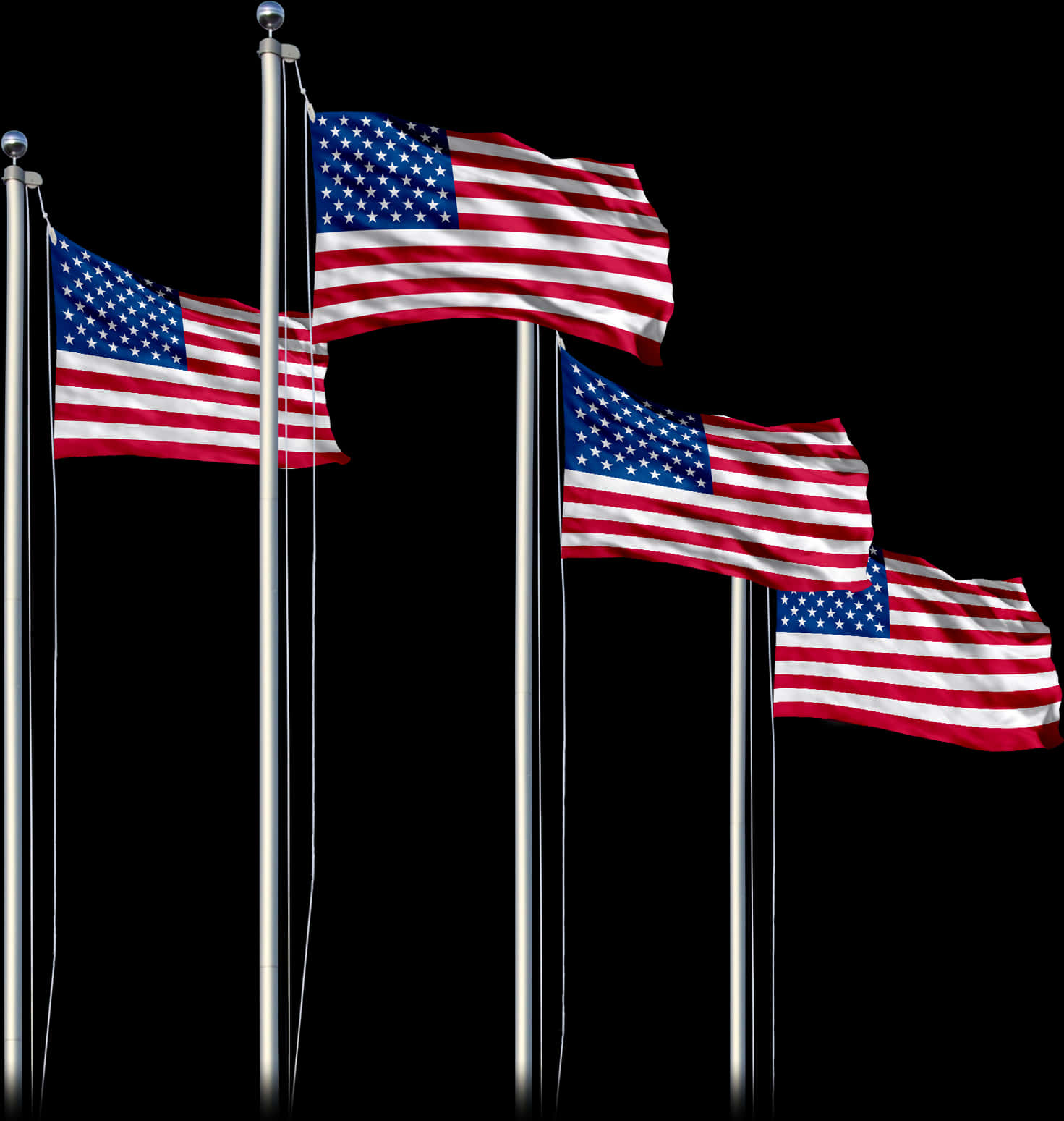 American Flags Waving Black Background PNG Image