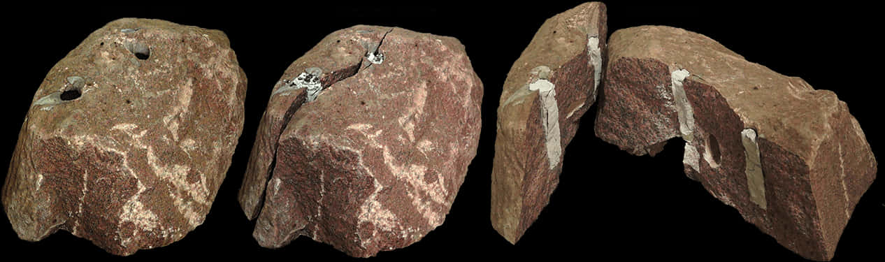 Ancient Broken Stone Artifact Reconstruction PNG Image