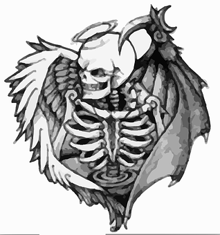 Angel Demon Skeleton Tattoo Design PNG Image