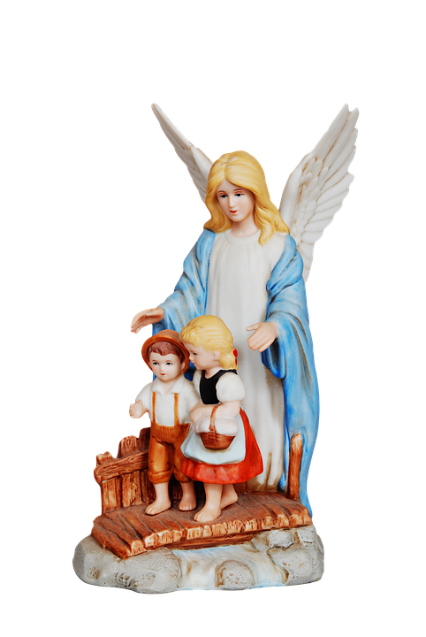 Angel Guarding Children Statuette PNG Image