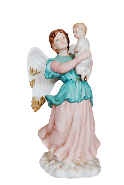 Angel Holding Child Statuette PNG Image