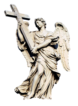 Angel Holding Cross Statue PNG Image