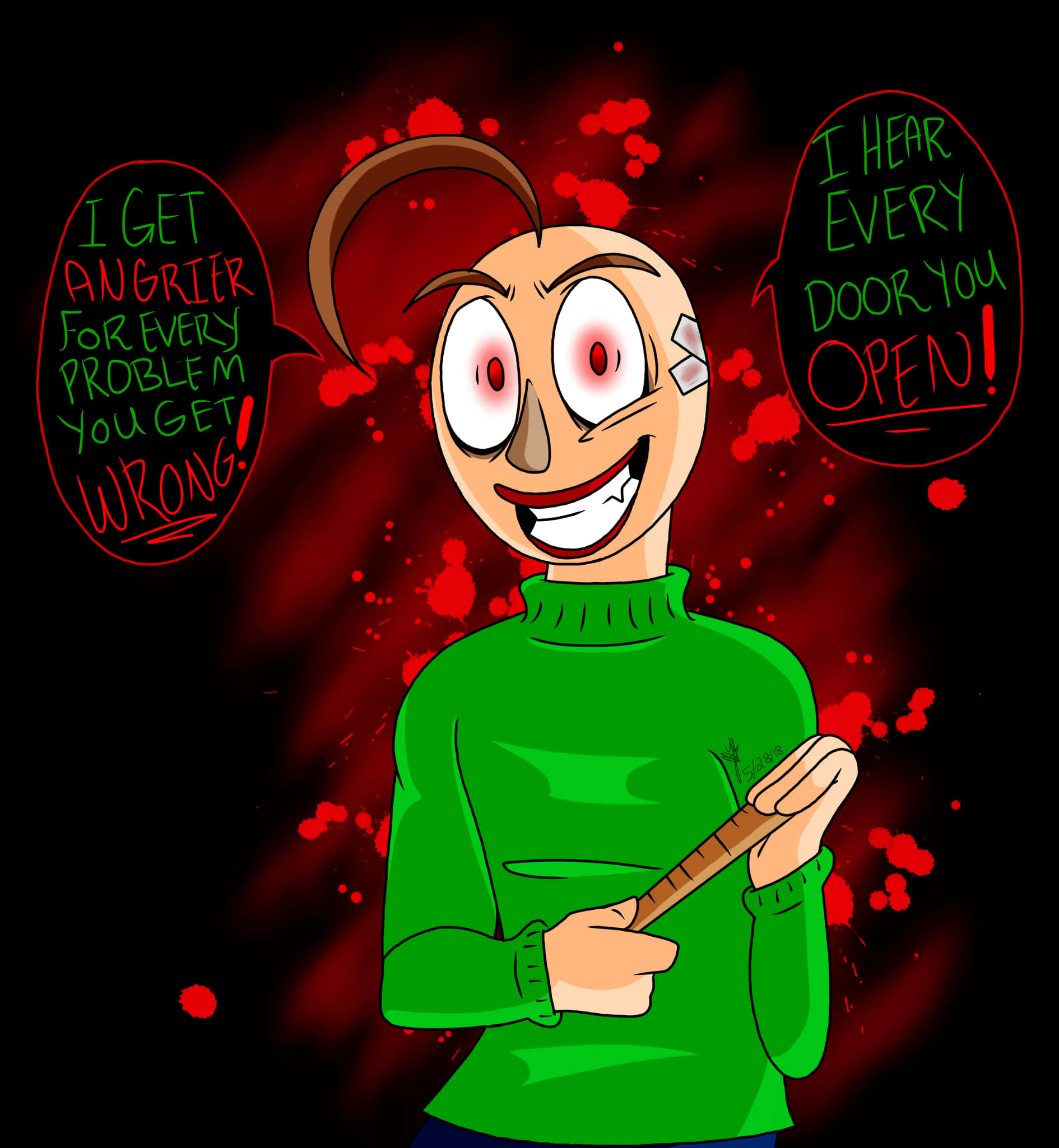 Angry Baldi Cartoon Art PNG Image