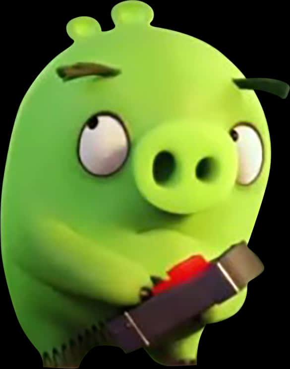 Angry Birds Green Pig With Weapon PNG Image